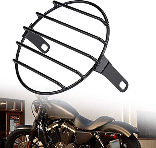 Gugxiom Headlight Grill,Motorcycle Side Mount Headlight Round Grill Cover Mask Iron fits for Cruiser Chopper Cafe Racer black(6.5in Bar mesh cover)
