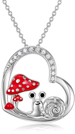 LONAGO Schnecke Halskette 925 Sterling Silber Pilz mit Niedlicher Schnecke Anhänger Halskette Schmuck für Frauen