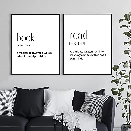 marca generica Buch Definition Drucke Schwarzweiß Poster Buchliebhaber Geschenk Buchhandlung Wandkunst Bild Leinwand Malerei Bibliothekar Bücherwurm Geschenk Ungerahmt-30x40cmx2