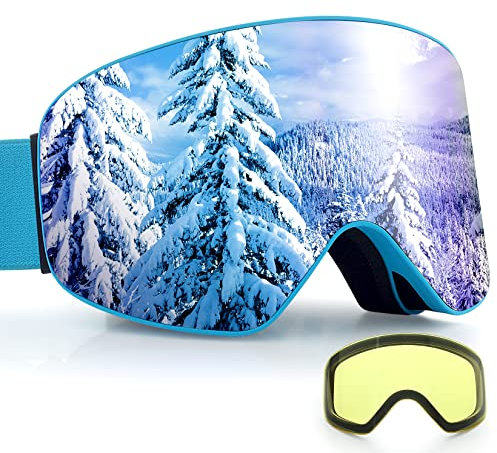 Dizokizo Skibrille Abnehmbare Linse,Antibeschlag und UV-Schutz,Dreifach Atmungsaktive Schaumstoffe & Geprägter Riemen für Damen, Herren, Jugend