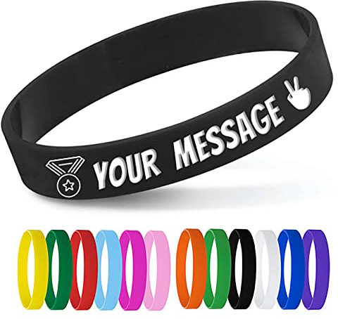 Braccialetti personalizzati Bulk con messaggi di testo Braccialetti in gomma in gomma personalizzati per eventi, motivazioni, raccolte fondi, braccialetti ID per bambini | festival, nero