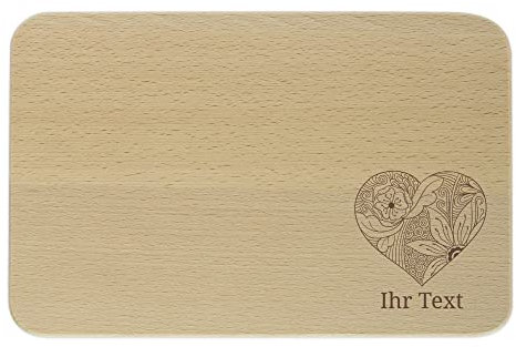 gravur-fabrik.de – personalisierbares Frühstücksbrettchen aus Holz – Zentangle Herz – graviertes Holzbrett zum Frühstücken, Schneiden – Geschenkidee, (23x15x1 cm) Vesper/Jause/Brotzeit
