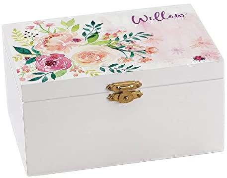 Fox Valley Traders Custom Children’s Musical Jewelry Box with Ballerina Inside – Watercolor Floral Design – Measures 6” x 4” x 3”