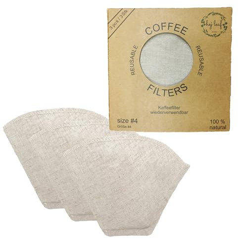 hej leaf® Wiederverwendbare Kaffeefilter aus 100% Bio-Hanf, Größe 4 (3er Set) – Nachhaltige Filtertüten für Kaffeemaschine und Handfilter, Umweltfreundliche Mehrwegfilter