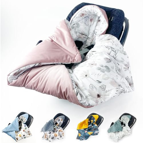BABEES© Wattierte Winter Einschlagdecke mit Füllung für Babyschale Autositz 80x80 cm universal, Übergangszeit Herbst, Warme Babydecke für Kinderwagen Babytragen Babybett Velvet rosa
