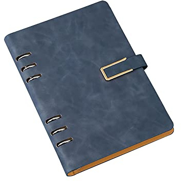 SEIWEI A5 Binder Notizbuch 6 Ringe Ledereinband Notizbuch Einfaches Tagebuch Notizbuch mit Nachfüllpapier Reisebinder für Tagebuch, persönlicher Planer, Business, Dunkelblau