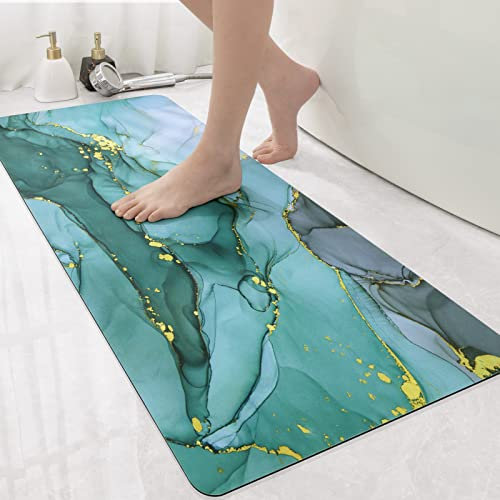 DEXI Badematte rutschfest 43 x 110 cm, Super Absorbierende Badezimmerteppich, schnelltrocknende Badvorleger, Waschbar Duschvorleger für Dusche, Badewannen und Badezimmer, Grün
