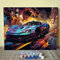 Lebendiges Gemälde, abstraktes Auto mit buntem Malen nach Zahlen für Erwachsene, Anfänger, digitales Ölgemälde-Set auf Leinwand mit Pinseln und Acrylpigmenten, Autobild für Heimdekoration, 40,6 x 50,8