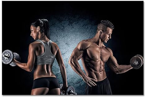 DaanaH Männer und Frauen Dumbbell Fitness Training Leinwand Bild Sport inspirierende Poster Fitness Workout Wand Bilder Geschenk Fitnessstudio Home Deko Bilder（Kein Rahmen）