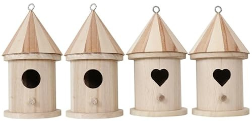 ABOOFAN 4 Stück Holz Vogelhaus Zum Bemalen DIY Vogelhäuschen Aus Holz Unvollendeter Nistkasten Für Sittiche Basteln Für Garten Hinterhof Und Außenbereich 8.00 X 8.00 X 16.00 cm