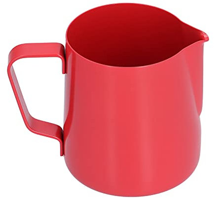 MISNODE 400ml Red Milk Frothing Pitcher Stainless Steel Coffee Steaming Pitcher Pointed Mouth Milk Steaming Jug for Home Kitchen