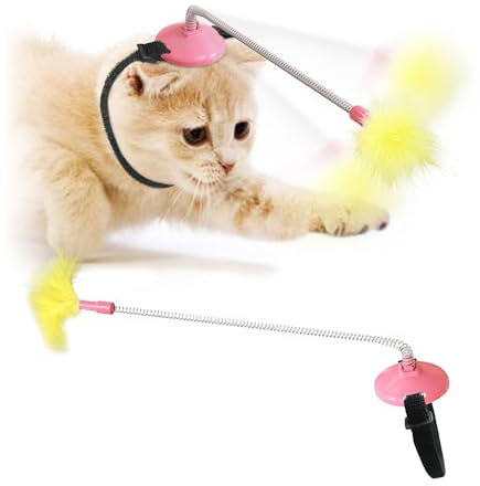 MultiValue Katze Federspielzeug, Kopf Montiertes Katzenspielzeug für Training Lassen Kätzchen Lange Spielen Katzenspielzeug Feder zum Schlagen, Beißen und Jagen (Rosa, B)