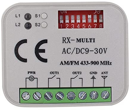 Qutsvosh Receptor de control remoto universal para puerta de garaje, 2 canales, interruptor controlador para transmisor RX multifrecuencia 433-900 MHz, color