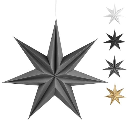 Frau WUNDERVoll® Premium Faltsterne matt grau mit Magnetverschluss 3 Stück Durchmesser 40cm, 7 Zacken geschlossene Oberfläche/Weihnachtsstern Adventsstern Weihnachten Advent Fenster Papierstern