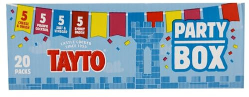 Tayto Crisps Party Box 20 Pack | Mixed Flavours | Cheese and Onion | Prawn Cocktail | Salt & Vinegar | Smoky Bacon | Christmas Present Ideas | Stocking Fillers