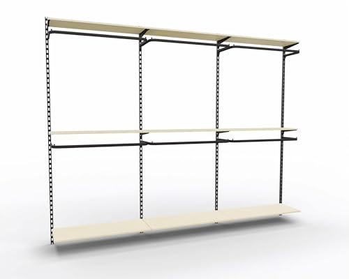 Wandschienensystem Sets New York Regalsystem Schwarz inkl. Konfektionsrahmen, Bodenträger und Regalböden, Wandschienen H-Lochung, Verkaufswand erweiterbar (Ahorn, 3er Set)