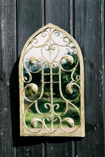 Generic Antique Cream Leaf Distressed Metal Arched Viintage Window Garden Wall Mirror 40cms