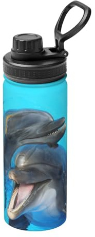 YsoLda Insulated Kettle,18oz Insulated Kettle Stainless Steel Water Bottles Insulated Cup,Smiling Face Dolphins Printed