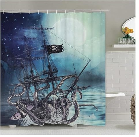 TYNXK Curtain Showers Better Curtains Pirate Porthole Sailor Polyester Shower Curtain Wall Decoration Hanging Curtains Long Shower Curtain (Color : 5, Size : Only 50x80cm Mat)