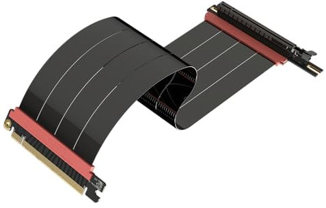 LINKUP - AVA5 PCIE 5.0 Riser Cable | RTX5090 RX9070 GPU Ready | x16 128GB/s Speed | Compatible with PCIe 4.0 & WRX80/WRX90E | Left Angle, Black 60cm (Total Length 64cm)