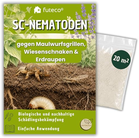 Futeco® – SC-Nematoden gegen Maulwurfsgrillen, Wiesenschnaken & Erdraupen – für 20m² – zum einfachen gießen