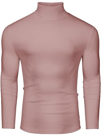 DEMEANOR Pull à col roulé en tricot pour homme - Pull d'hiver chaud en coton, Rose, L