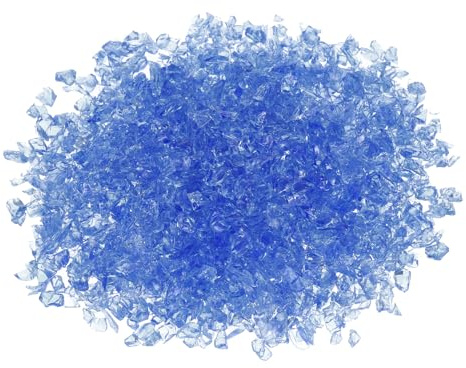 QUARKZMAN Feuer Glas Felsen 3-6mm Feuerstelle Glas Vase Füller Blau | 1 Pfund, Landschaftsgestaltung, Hoch Glanz Reflektierend, für Kamin Feuerstelle Tisch Zuhause Garten Dekoration