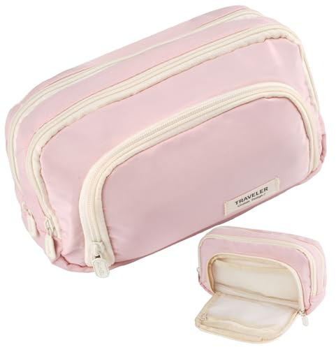 Tikplus Federmäppchen mit großem Fassungsvermögen, großes Federmäppchen mit 4 Fächern, leichtes Reißverschluss-Federmäppchen für Mädchen, Teenager, Schreibwaren-Organizer, Make-up-Tasche für Damen