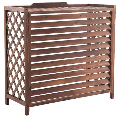 Cubre Aire Acondicionado Exterior Al Aire Libre Funda Aire Acondicionado Exterior Para Ocultar El Aire Acondicionado, Tablero De Madera Engrosada Planta Decorativa Pantalla Radiador Cubre Estante(Medi