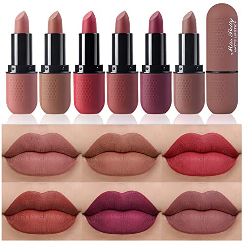Beteligir 6 Colors Matte Lipstick Set Smooth Nude Lip Stick Matte Lippenstift Set Langanhaltende wasserdichte Non-Stick Cup Nude Farbe Lip Make-up Geschenk Set für Mädchen und Frauen (Set, 01)