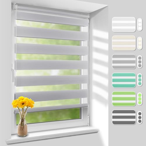 Homland Doppelrollo Klemmfix ohne Bohren B55 x H130 cm(Stoffbreite 50cm) Grau, Duo Rollo, Rollo Klemmrollos lichtdurchlässig & verdunkelnd, Verstellbar Fensterrollo Sonnenschutz