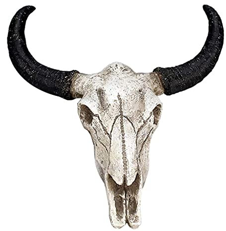 MHADBKH Langes Horn Kuh Schädel Wandbehang für kreative Halloween Harz Kunst Ornamente Home Mounted Dekorationen