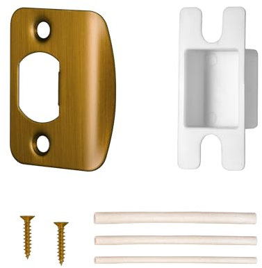 Door Strike Plate for Interior Doors, Antique Brass Security Reinforcement Door Lock Plate, Repair Kit with Wood Dowels, 1 Pack