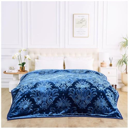 Artistic Fashionista Limited New 2 Ply Embossed Rashel Ultra-Soft Plush Velvet Faux Fur Mink Throw Blanket Silky Soft Warm Heavy Thick Bed Sofa Cover – 4K – King 200x240cm (Navy Blue)