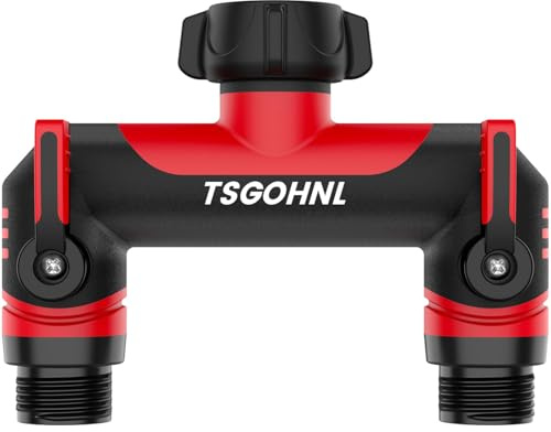 Garden Hose Splitter 2 Way, New Long Pitch Vertical Outlet - Designed for Irrigation Timer, Connector Tap Splitter, T Splitter 2 Valves-red