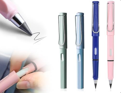 Emezddo 4 Stück Ewiger Bleistift,Tintenloser Metall Langlebiger Pencil,Klares und Flüssiges Schreiben unendlicher Bleistift,radierbare stifte mit Radiergummi,für Erwachsene Studenten Künstler