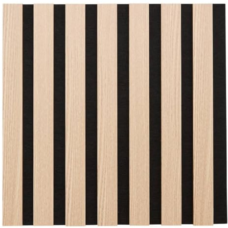 Atmosphera Interior Designer – Set mit 3 dekorativen Holzlamellenpaneelen – 30 x 30 cm – Beige auf schwarzem Hintergrund – Schalldämmung – Eingangsbereich, Wohnzimmer
