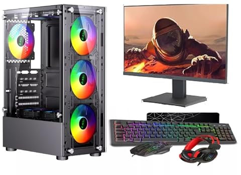 ASC Ryzen Gaming PC Bundle, AMD Ryzen 5 4500, GT1030 2GB Graphics, 16GB RAM, 256GB SSD + 1TB HDD, 500W 80+ PSU, WiFi, Windows 11, Black 6 Fan RGB Case, 22 Monitor