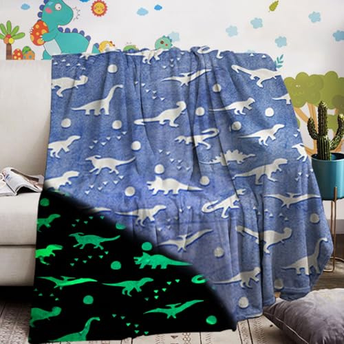 IUNTWEIE Kuscheldecke Dino 150x200,Dinosaurier Decke Glow in The Dark Flanell Sofa Decke Winter Weihnachten Geschenk für Junge (C, 150x200cm)