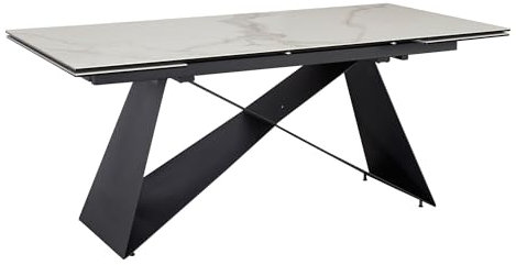 Mesa de comedor extensible 180-260 cm de cerámica y cristal blanco | mesa de cerámica con aspecto de mármol grande | mesa de cocina rectangular | mesa de comedor extravagante con patas de metal