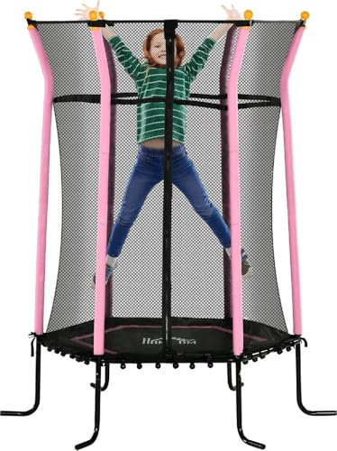 DecHome - Tappeto Elastico per Bambini con Ingresso a Cerniera e Pali Imbottiti in Acciaio PP e EPE ø163.5x190 cm colore Rosa