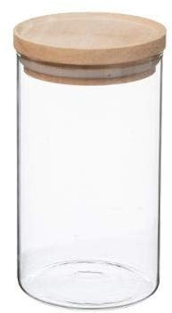 UNIVERSDECOR - Set of 2 Atmosphera Glass and Wood Storage Jars (2 Preserving Jars Airtight Lid, 1 Litre: 9.7 x 18 cm)