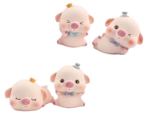 HONITANO 4pièces Décoration De Gâteau Résine Ornements De Adorables pour Anniversaire Et Décoration Intérieur Forme De Cochon pour Gâteau Et Voiture