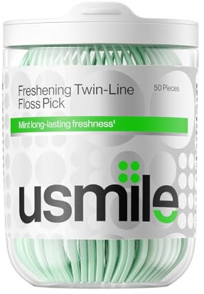 usmile Twin-Line Floss Picks, 50 Stück, Mint Frisch, Sanft zum Zahnfleisch, Langanhaltende Reinigung, Zahnseide Sticks für die tägliche Mundpflege