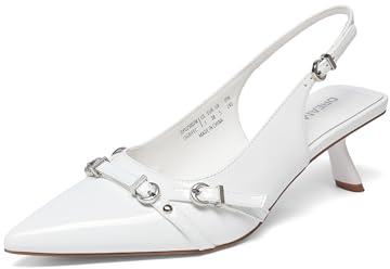 DREAM PAIRS - Scarpe da sera comode da donna con tacco basso, cinturino posteriore e punta a punta, bianco, 41 EU
