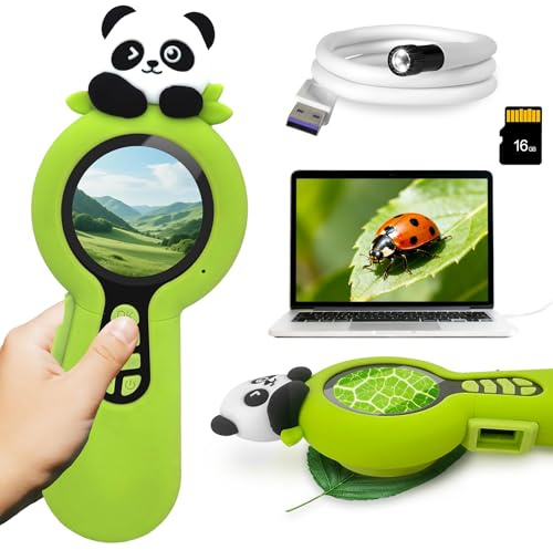 Charmline microscopio Digital 2 en 1 para niños, un Objetivo de cámara y un Objetivo de microscopio, Microscope for Kids 100X, Regalo Ideal para pequeños exploradores, 16GB, Panda, con endoscopio