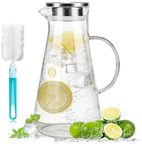 Pichet En Verre, Carafe Eau De 2.2 Litre Avec Couvercle, Transparent Pichet à Thé Glacé l'eau Chaude Et Froide, Bouteille d'eau En Verre Résistante à La Chaleur Pour Jus Et Lait