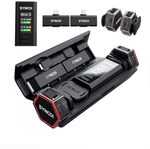 SYNCO Système de microphone sans fil G4 2,4 GHz avec portée de 200 m, suppression du bruit 2,0, clip magnétique, étui de chargement portable, mini microphone pour la radiodiffusion, vlogging