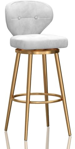 Drehbarer Barhocker mit Hoher Rückenlehne, Grauem Samtbezug, Goldener Metall-Fußstütze, Kücheninsel- Und Barhocker, 65 cm Hoch, Modern