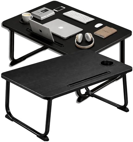 PECZEKO Tavolo pieghevole per laptop – Supporto per computer portatile con supporto per tablet, vassoio per la colazione in legno, tavolo per divano e letto, tavolo multifunzione per notebook per